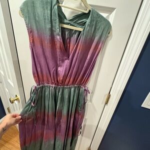 Raquel Allegra multicolor Plunge Neck midi Sundress